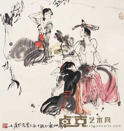 施大畏 署年：己巳（1989） 晨妆图 立轴 69×65cm